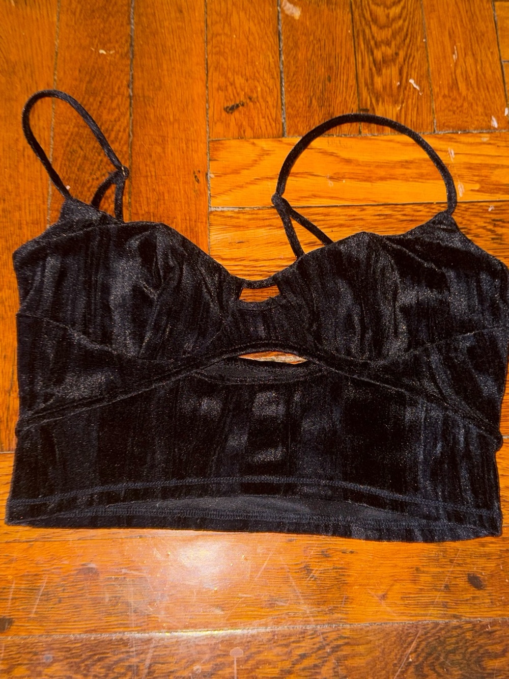 Urban Outfitters Black Velvet Cutout Bralette Crop Top